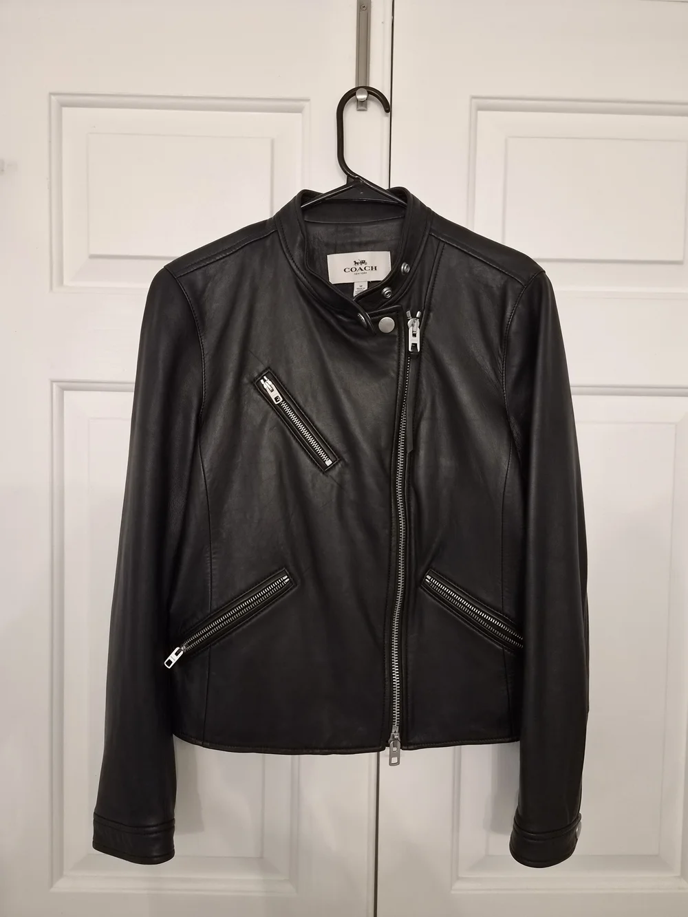 COACH Women's Black Leather Moto Jacket